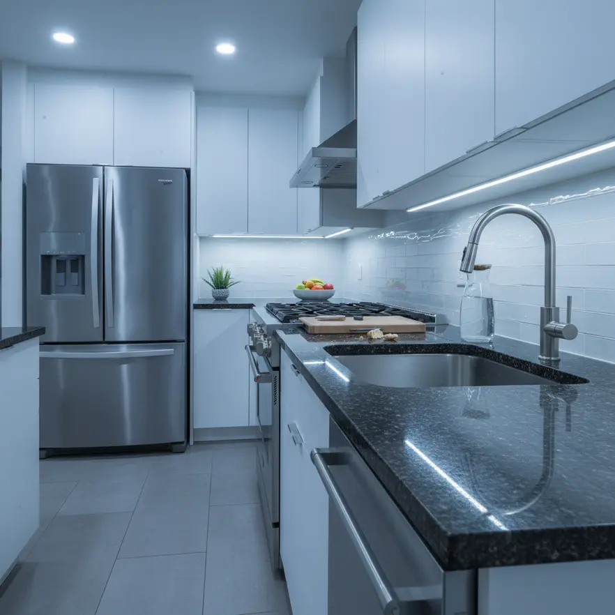 LED recessed lighting detail in a modern ceiling