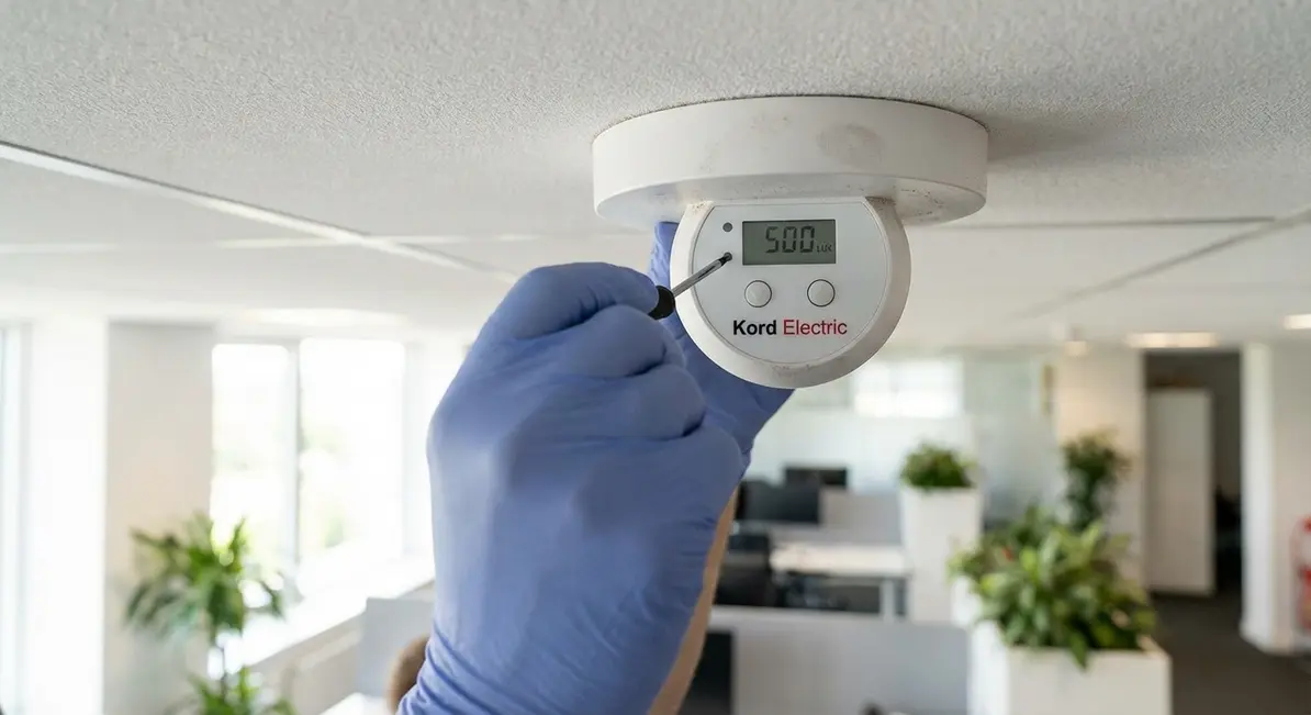 Smart commercial lighting controls and sensors in a California office