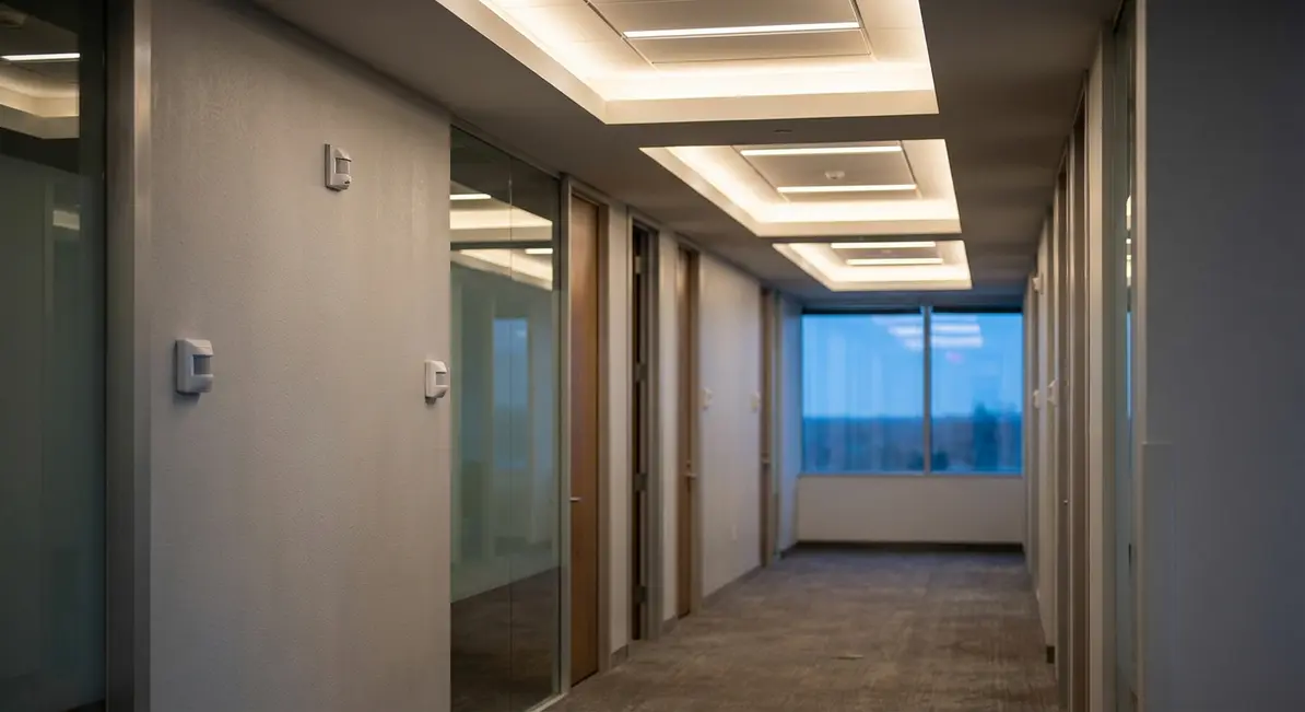 California commercial building interior showing compliant LED lighting layout
