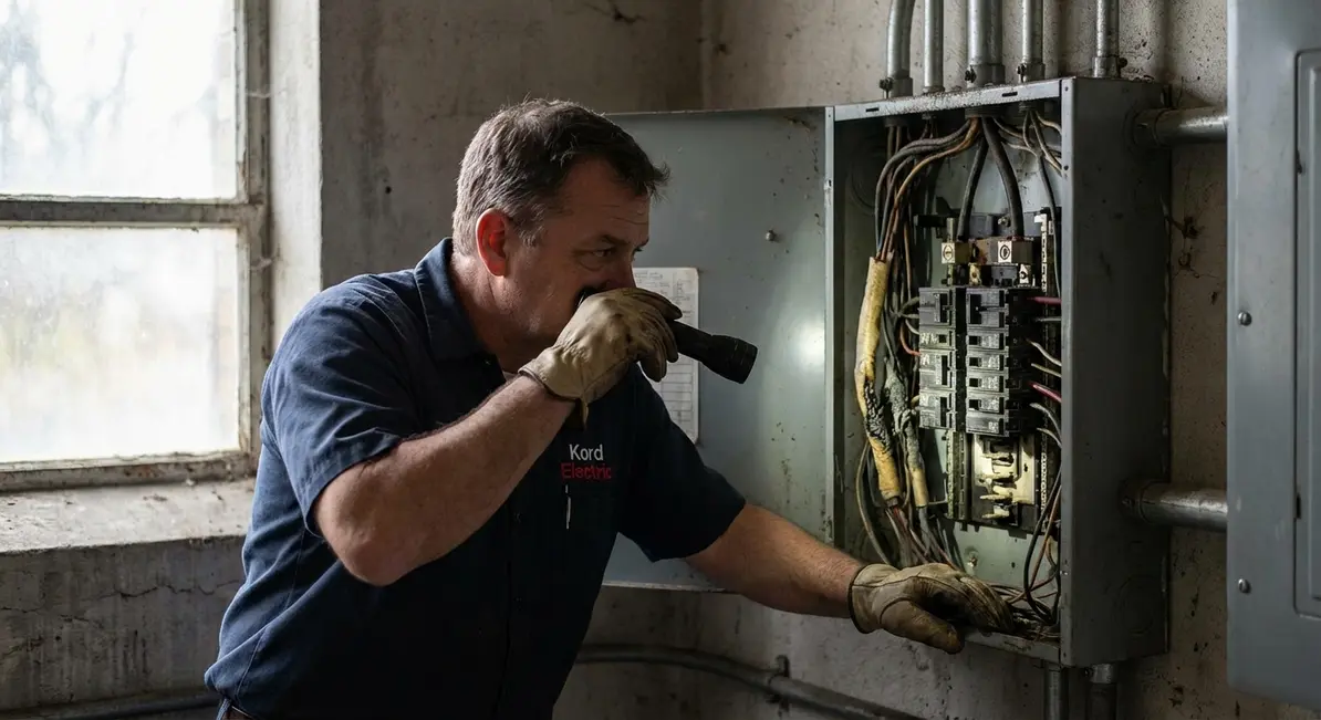 Commercial electrical panel with visible heat stress indicators
