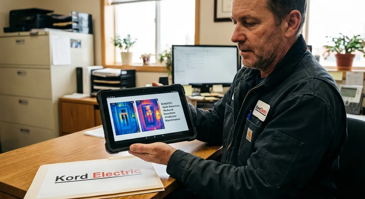 Kord Electric technician conducting a commercial thermal imaging inspection