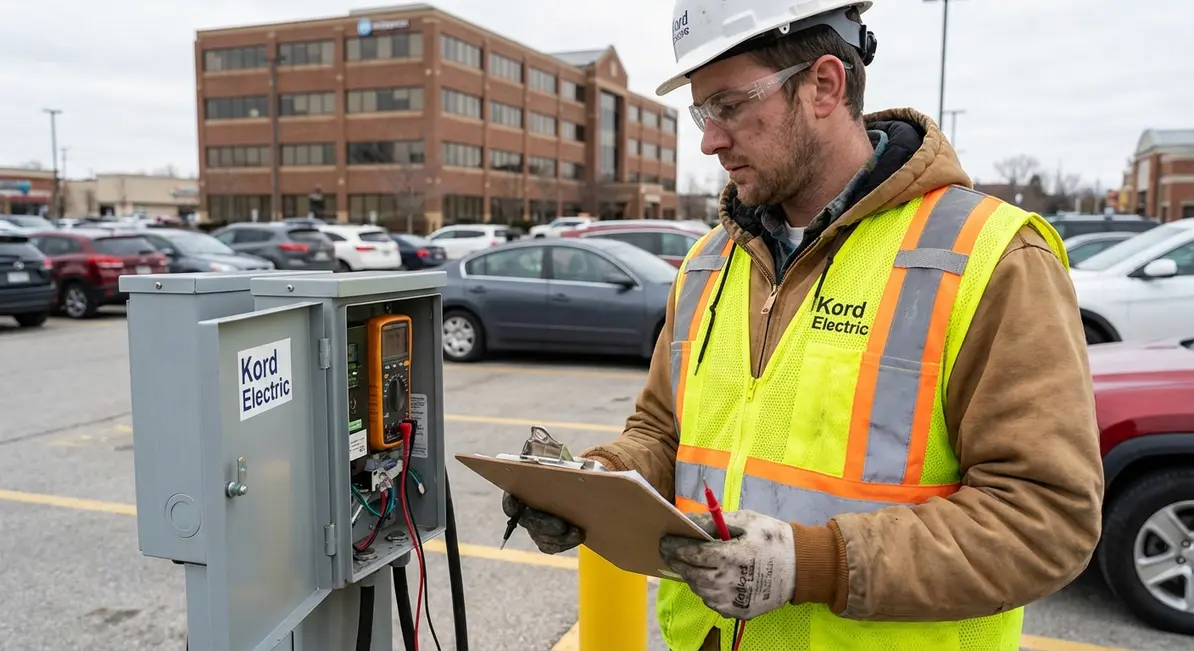 Technician developing an EV charger maintenance plan