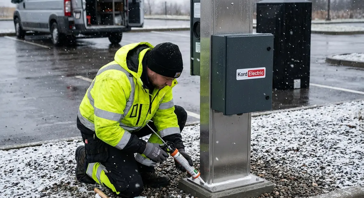 Outdoor EV charger in harsh weather conditions
