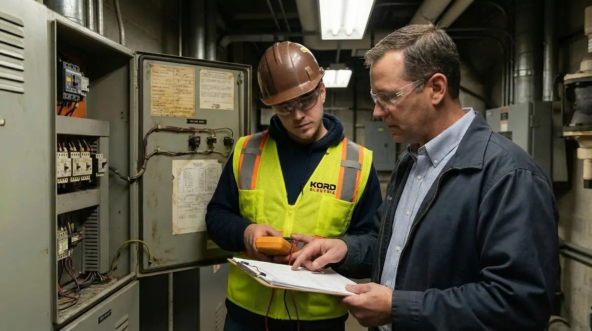 Technicians assessing EV charging commercial install requirements