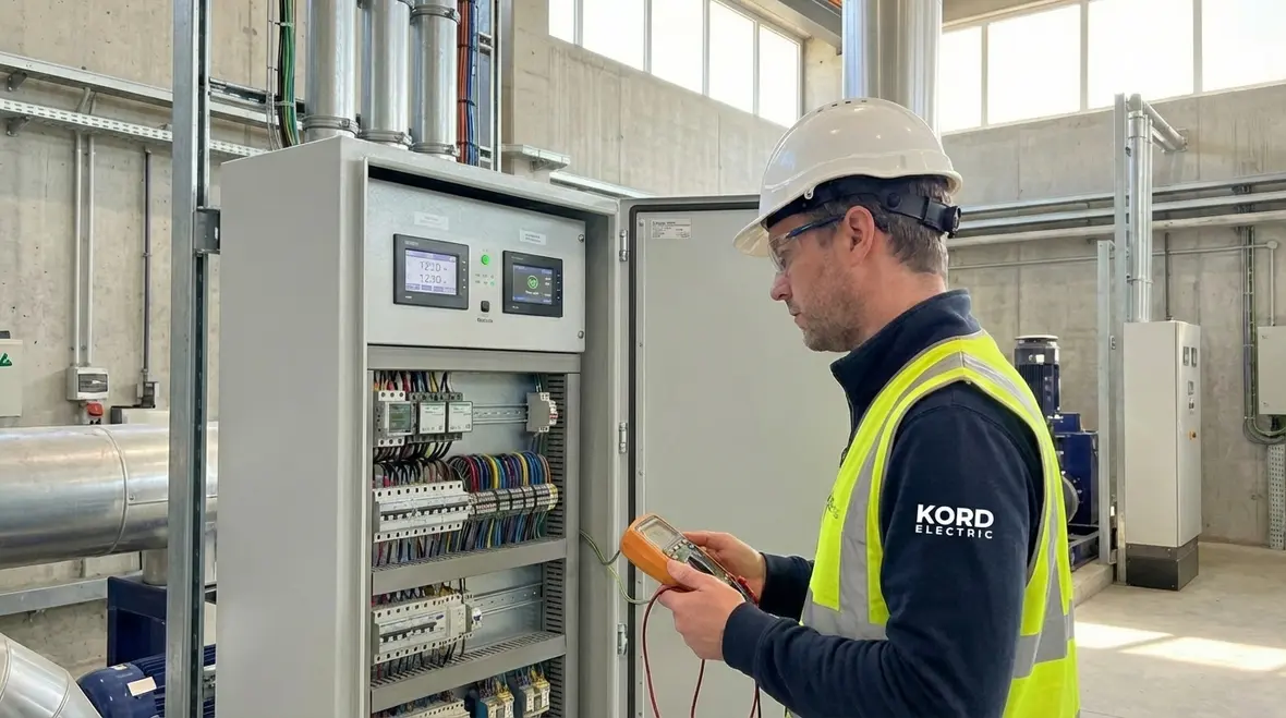 Electrician inspecting commercial electrical safety systems in 2026
