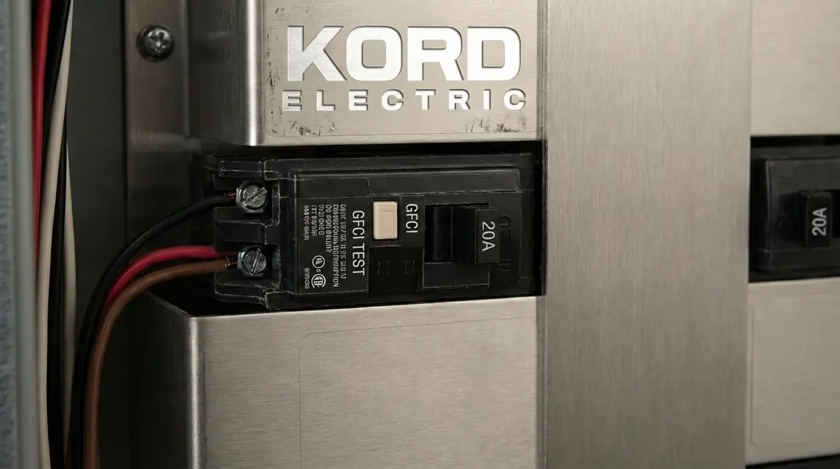 Commercial electrical panel with labeled ground fault protection zones