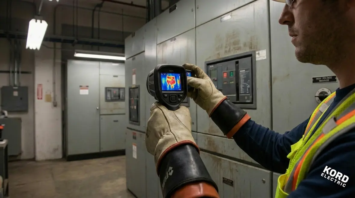 Industrial electrical room with commercial breaker panels