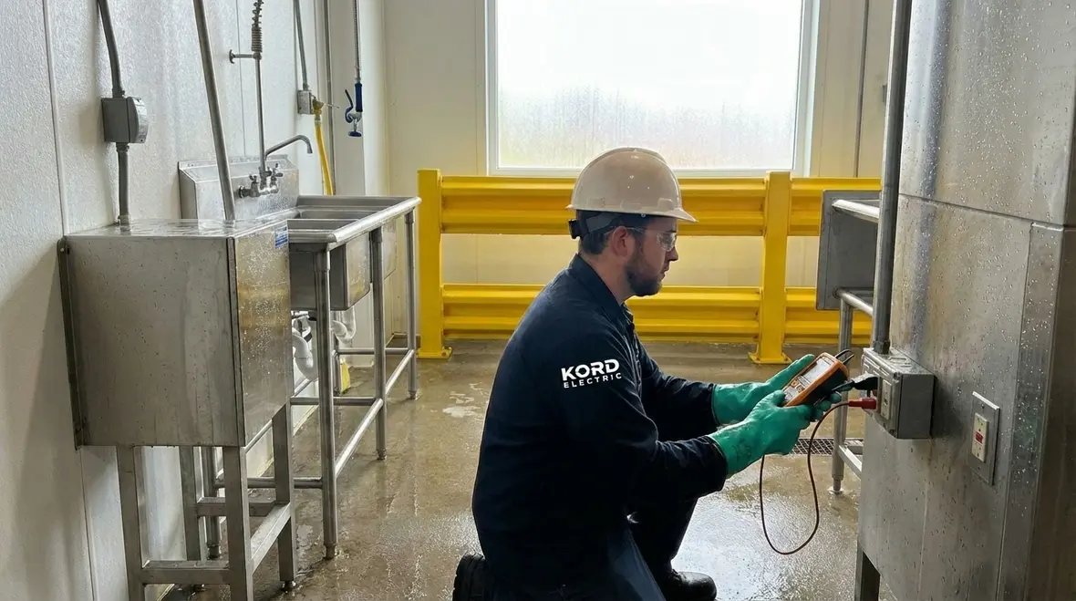 Industrial facility using GFCI outlets near wet equipment zones