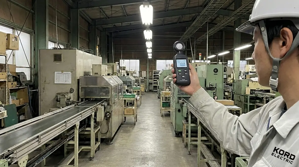Lighting audit being performed in a commercial warehouse