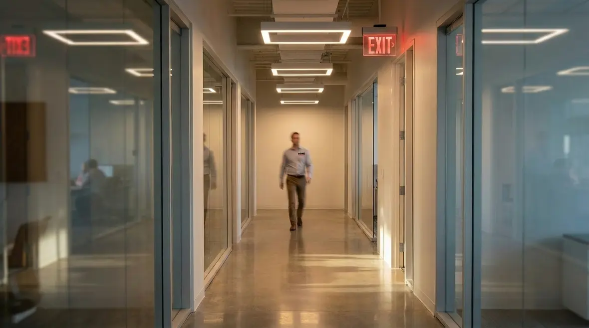 NFPA emergency lighting standards in a commercial facility corridor