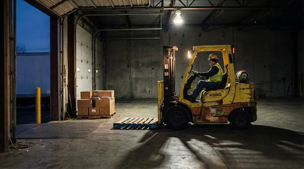 Technicians inspecting commercial lighting installation for safety and compliance