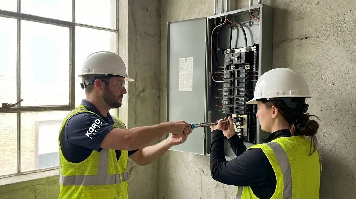 Commercial electricians performing a Santa Monica panel upgrade in a multi-tenant building