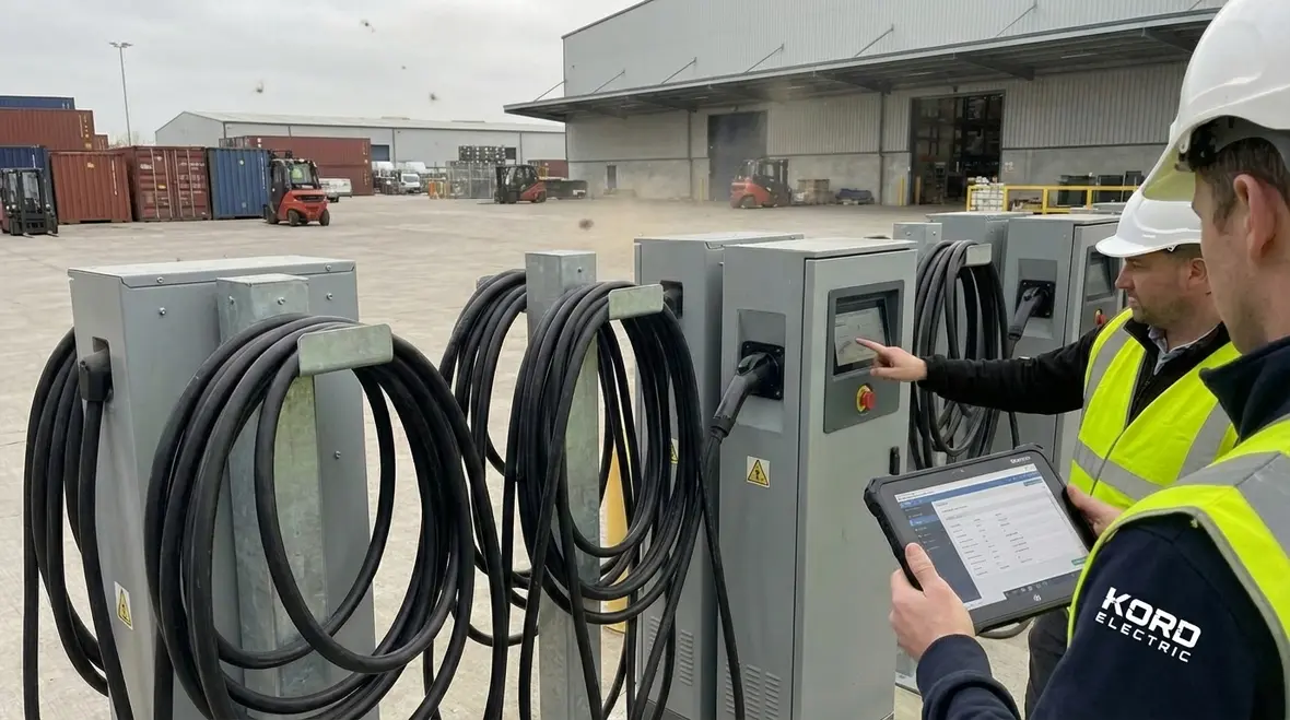 Facility team reviewing commercial EV charger installation plans
