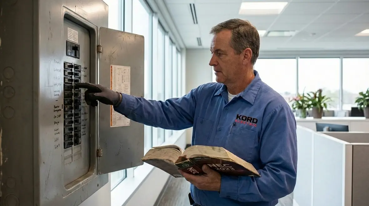 West Hollywood commercial electrician performing a code compliance panel inspection