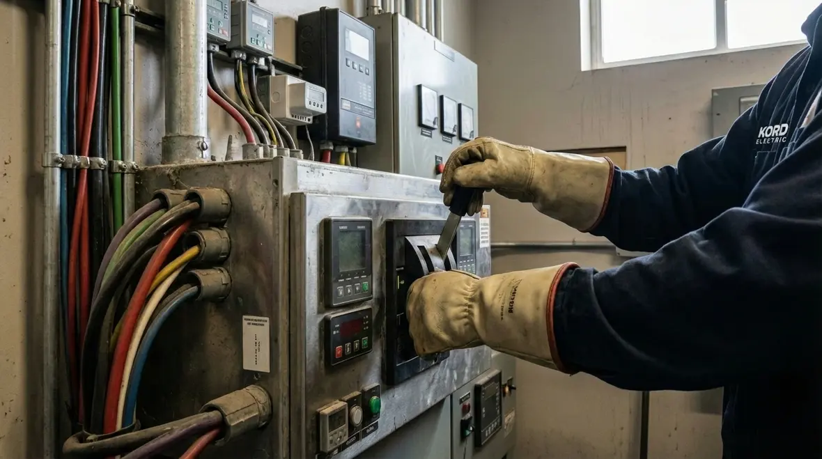 Automatic transfer switch and standby generator powering a commercial building