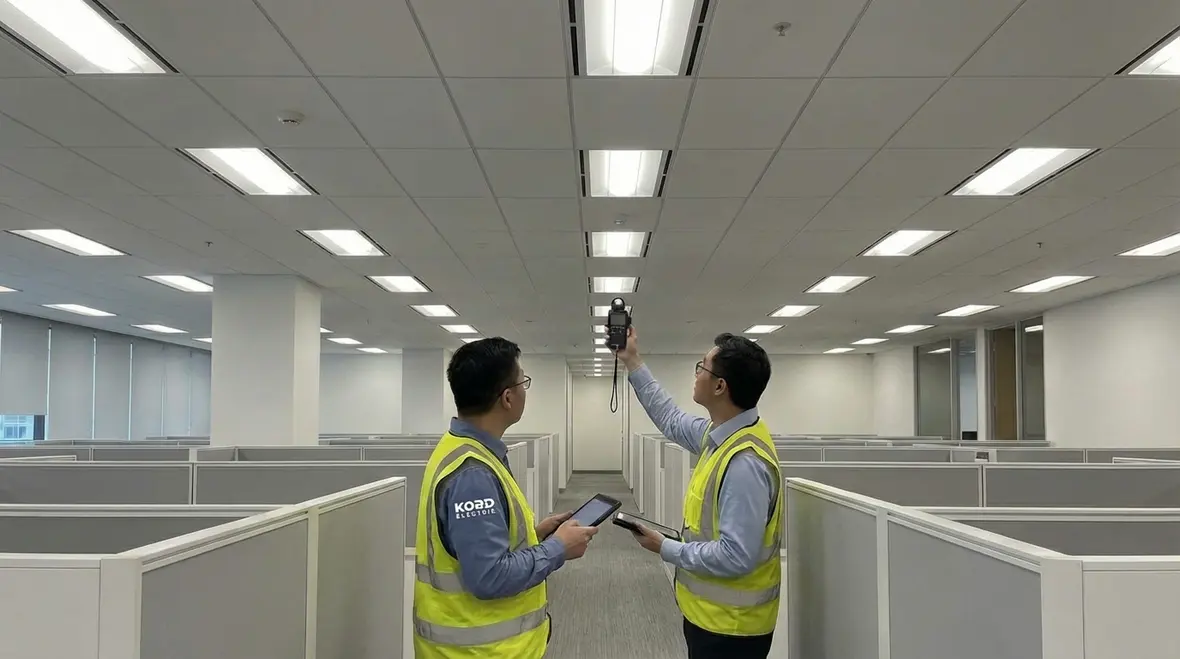 Facility manager reviewing areas where commercial lighting compliance falls short