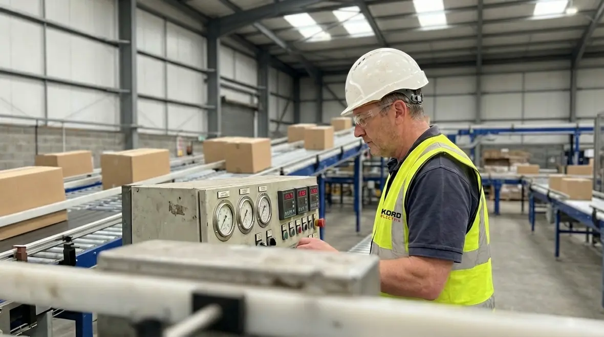 Technicians reviewing commercial backup generator loads for a large facility