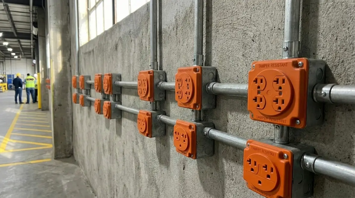 Technician comparing functional commercial outlets and worn outlets