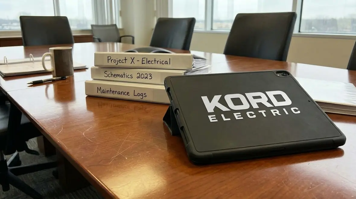 Organized electrical documentation package with plans, logs, and reports