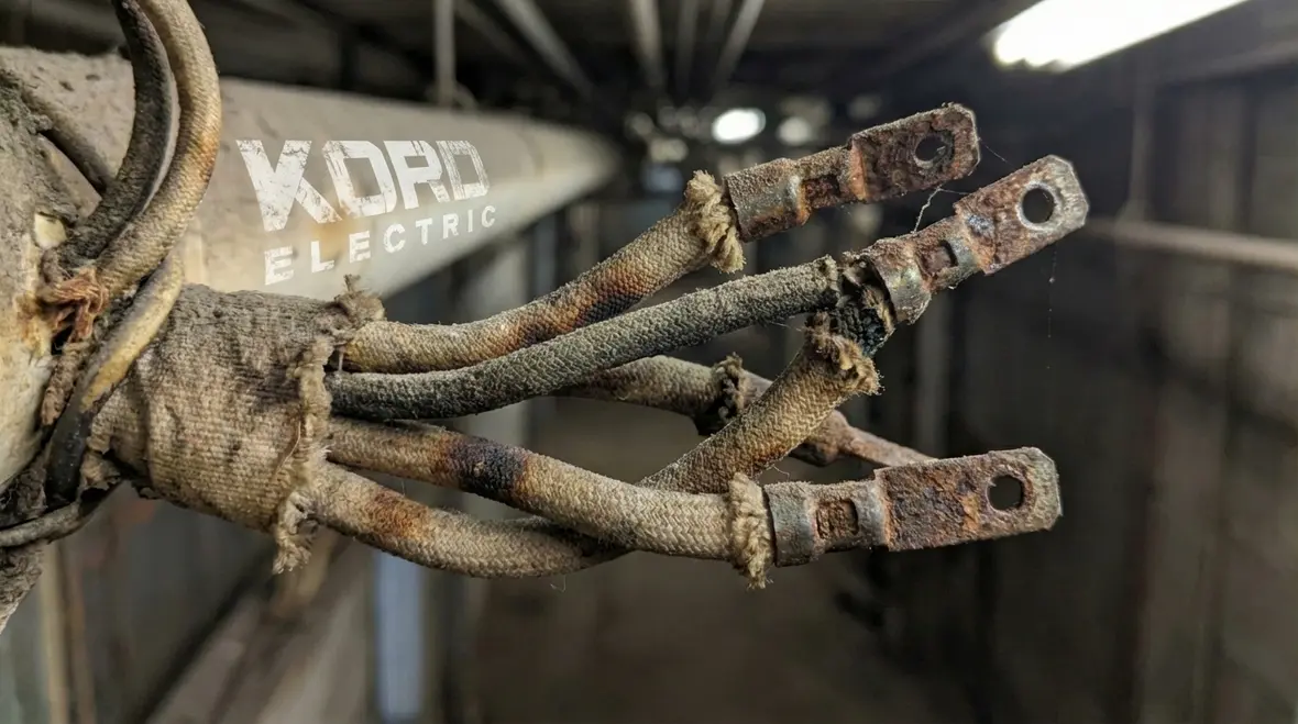 Knob and tube wiring exposed in an older commercial building