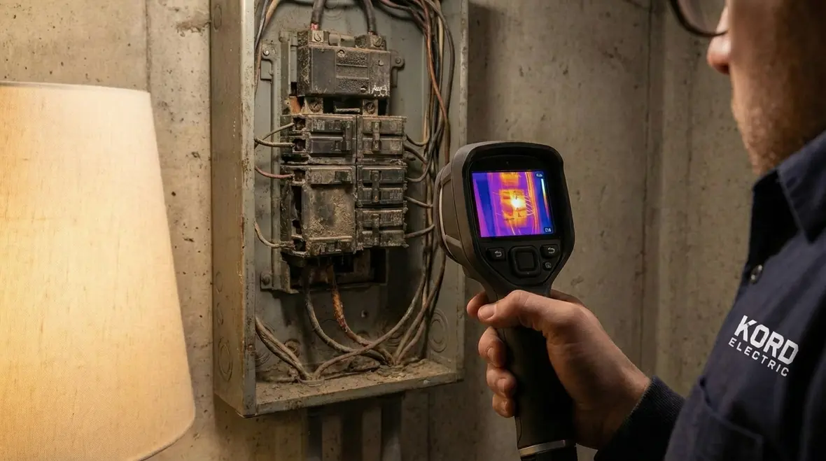Technicians reviewing a facility electrical system upgrade plan