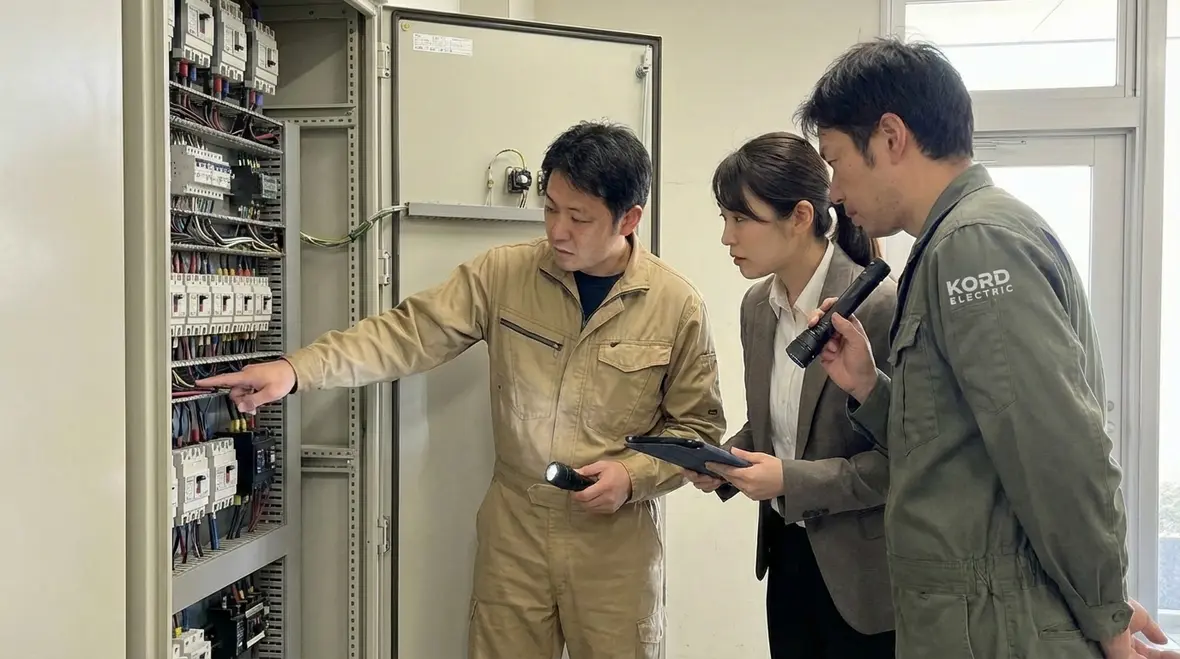 Technician reviewing commercial backup generator plans