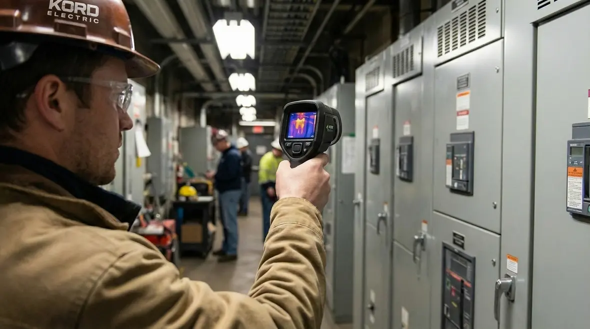 Commercial electrical team repairing and upgrading a breaker panel