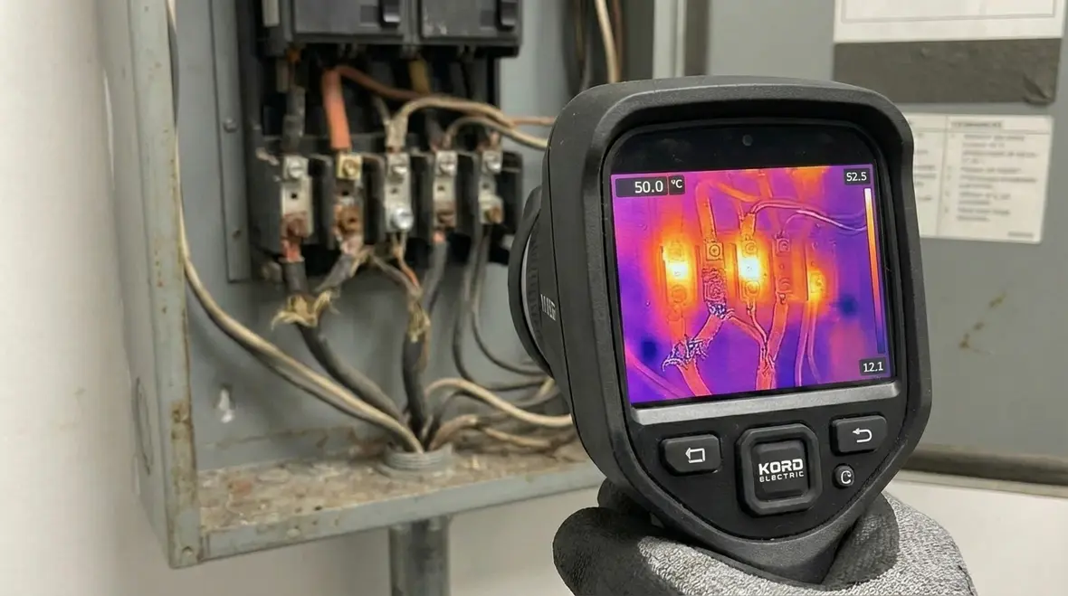 Commercial electrical panel being evaluated for code compliance