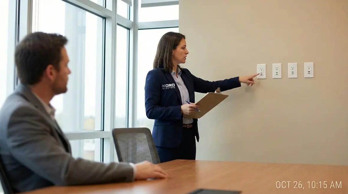 Kord Electric technicians planning large scale USB outlet installation