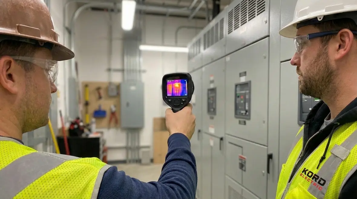 Technician conducting infrared scan on commercial electrical panel