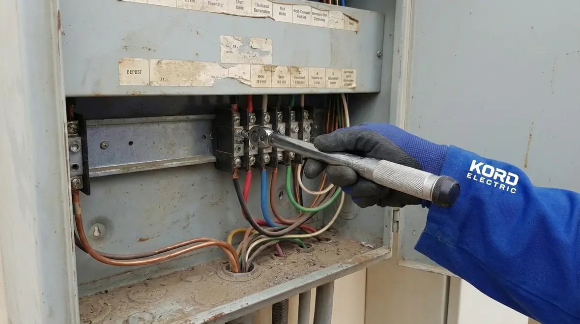 Technicians performing commercial electrical inspection inside Los Angeles County facility