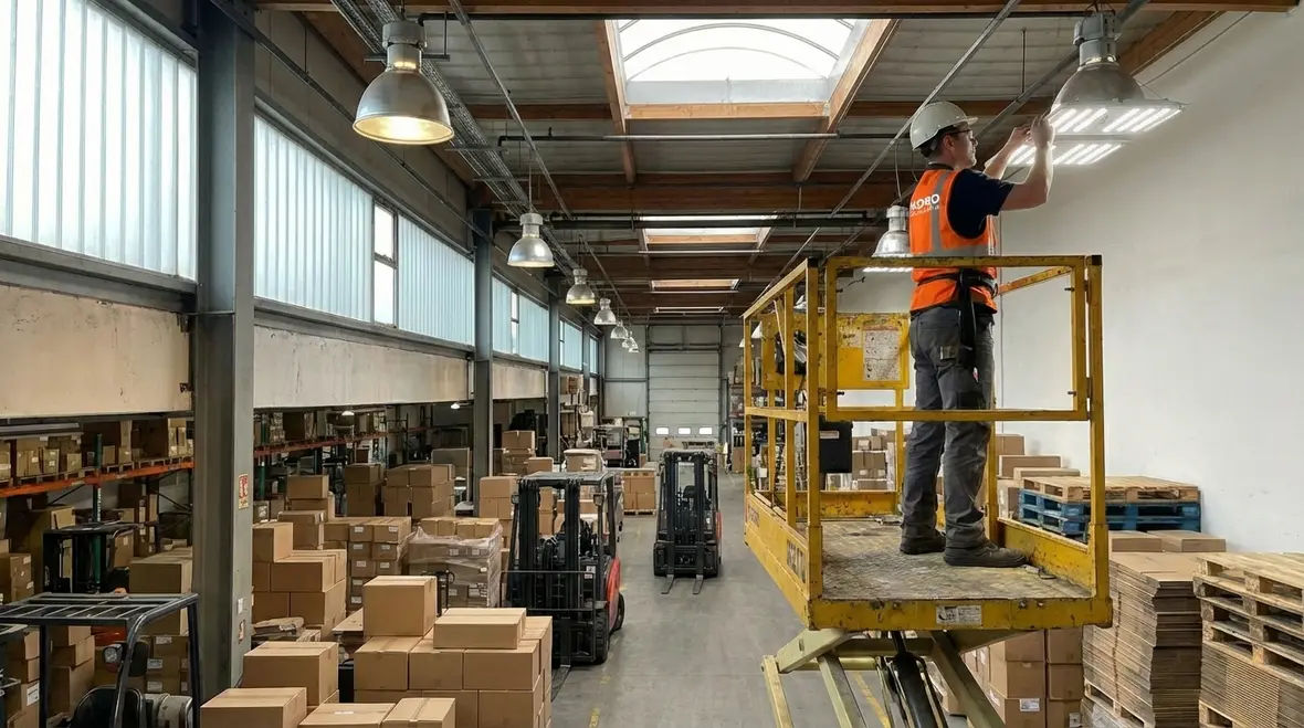 High-bay LED fixtures lowering operating costs in a distribution warehouse