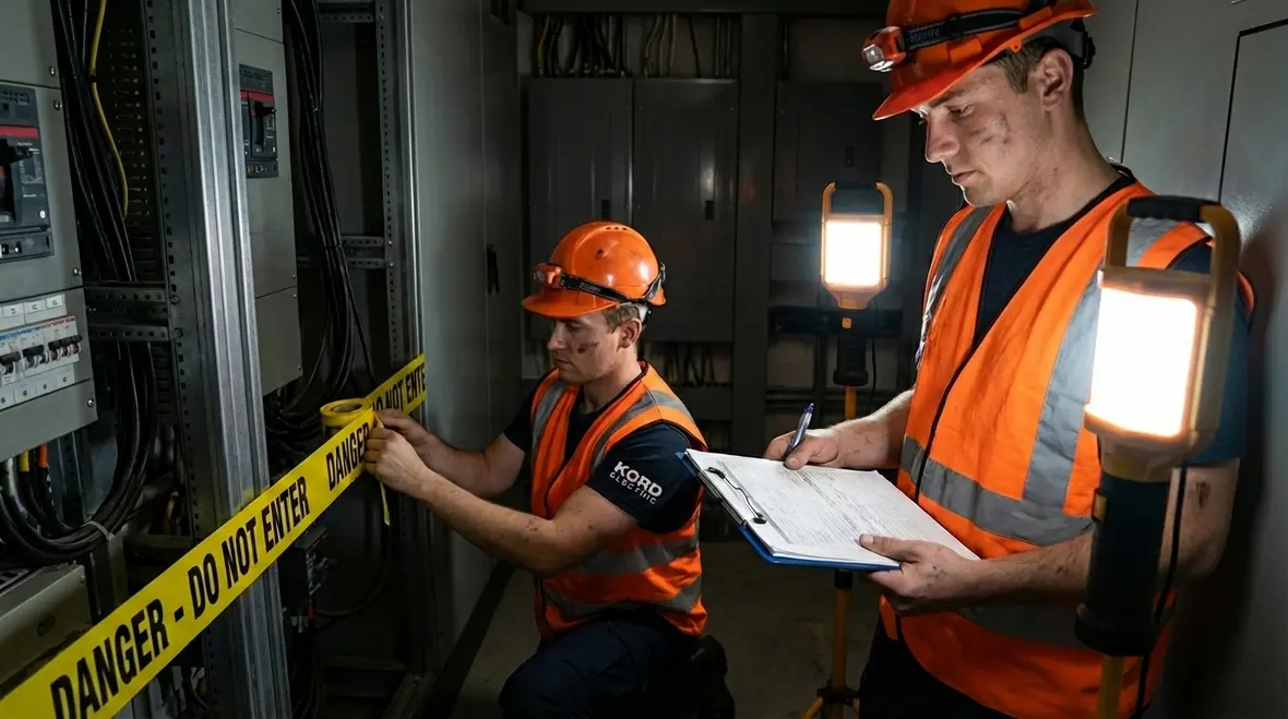 Emergency lighting and safety systems active during an electrical outage