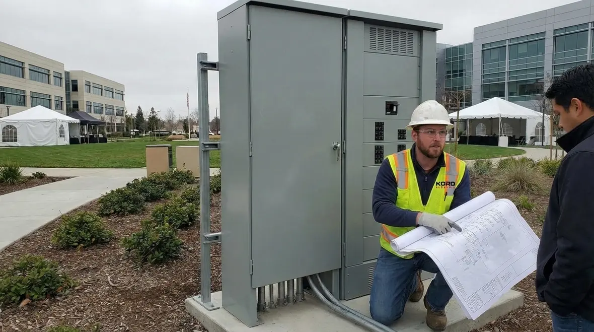Temporary event power and wiring safely installed for a commercial outdoor event