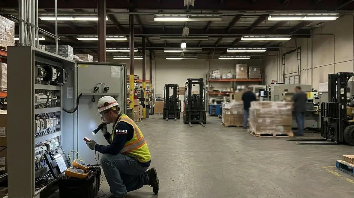 Flickering lights inside a large commercial facility
