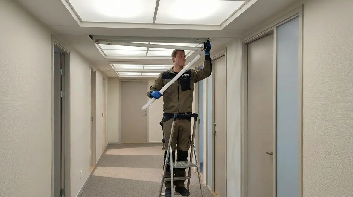Office space after a fluorescent to LED conversion with bright uniform lighting
