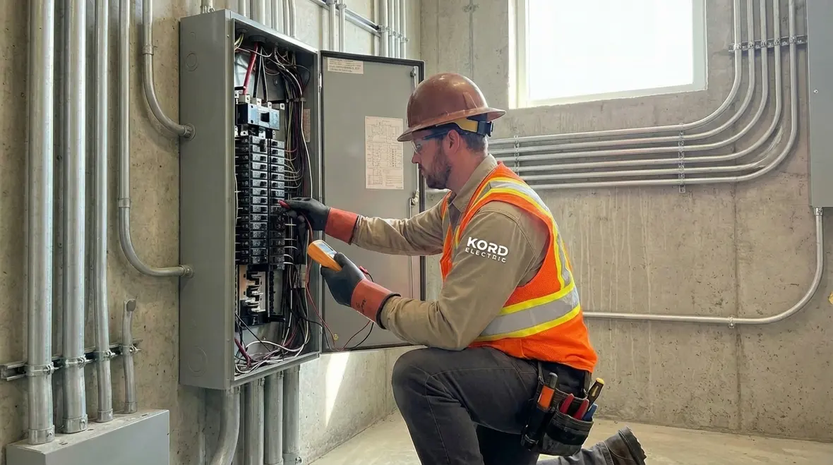 Commercial electrical panel maintenance in progress