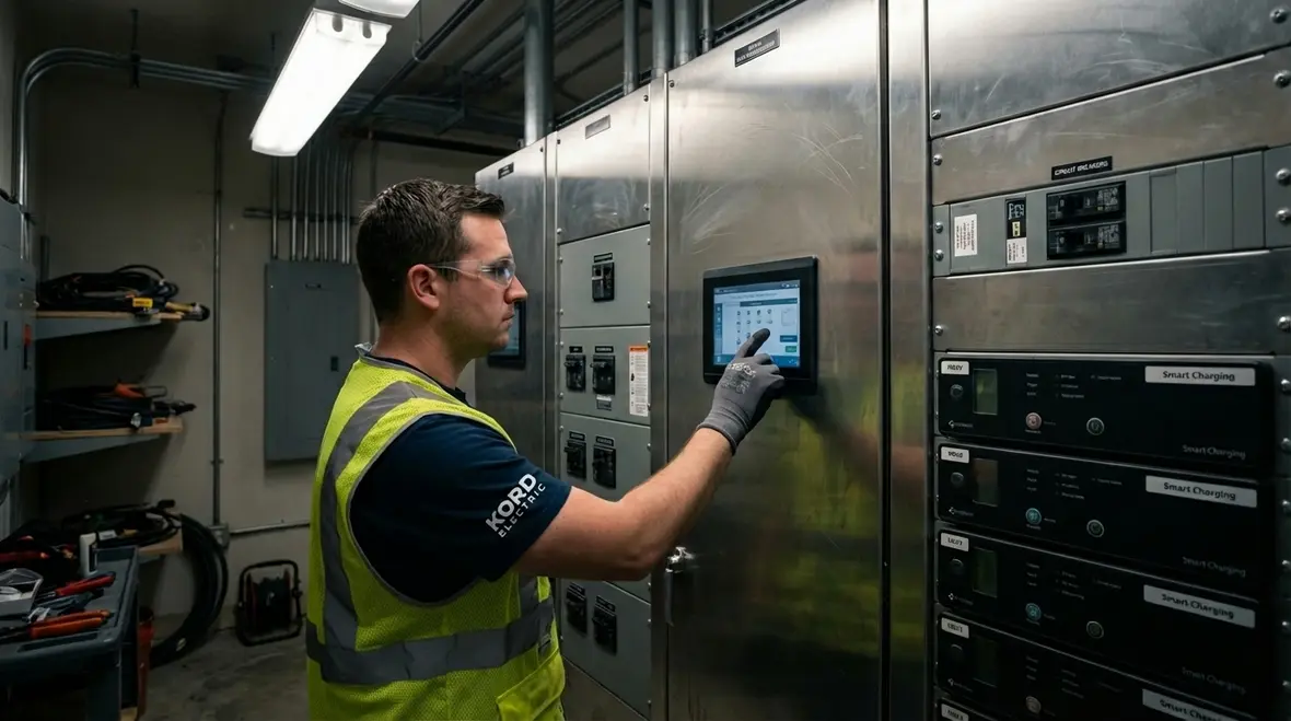 Technicians commissioning commercial EV charging stations