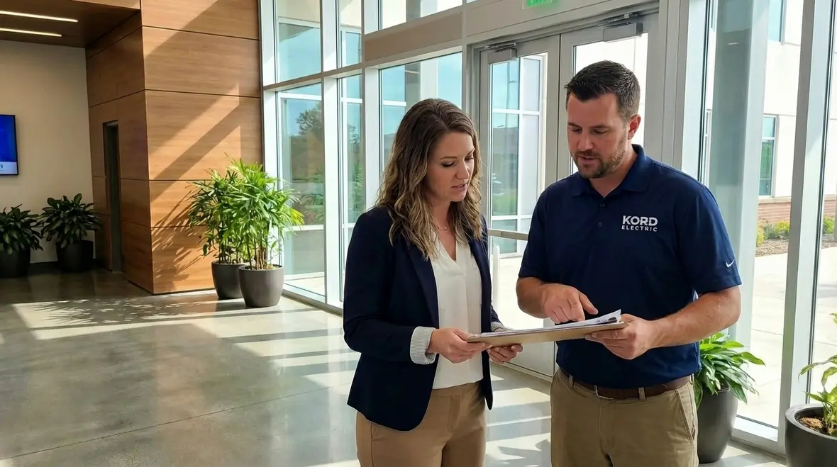 Kord Electric technician performing commercial electrical inspection