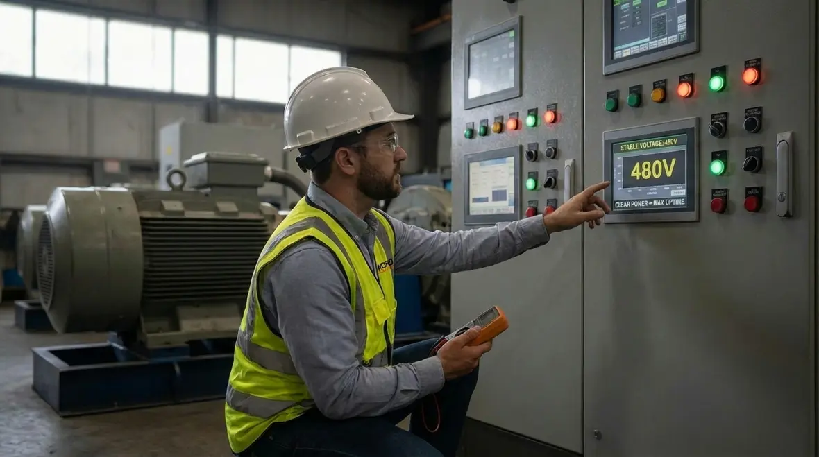 Power quality monitoring equipment tracking voltage and harmonics in an industrial facility