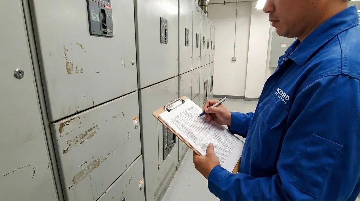 Facility manager reviewing an annual electrical maintenance schedule