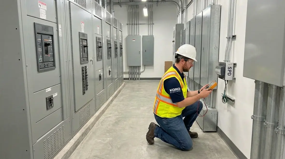 Commercial surge protection equipment in an electrical room