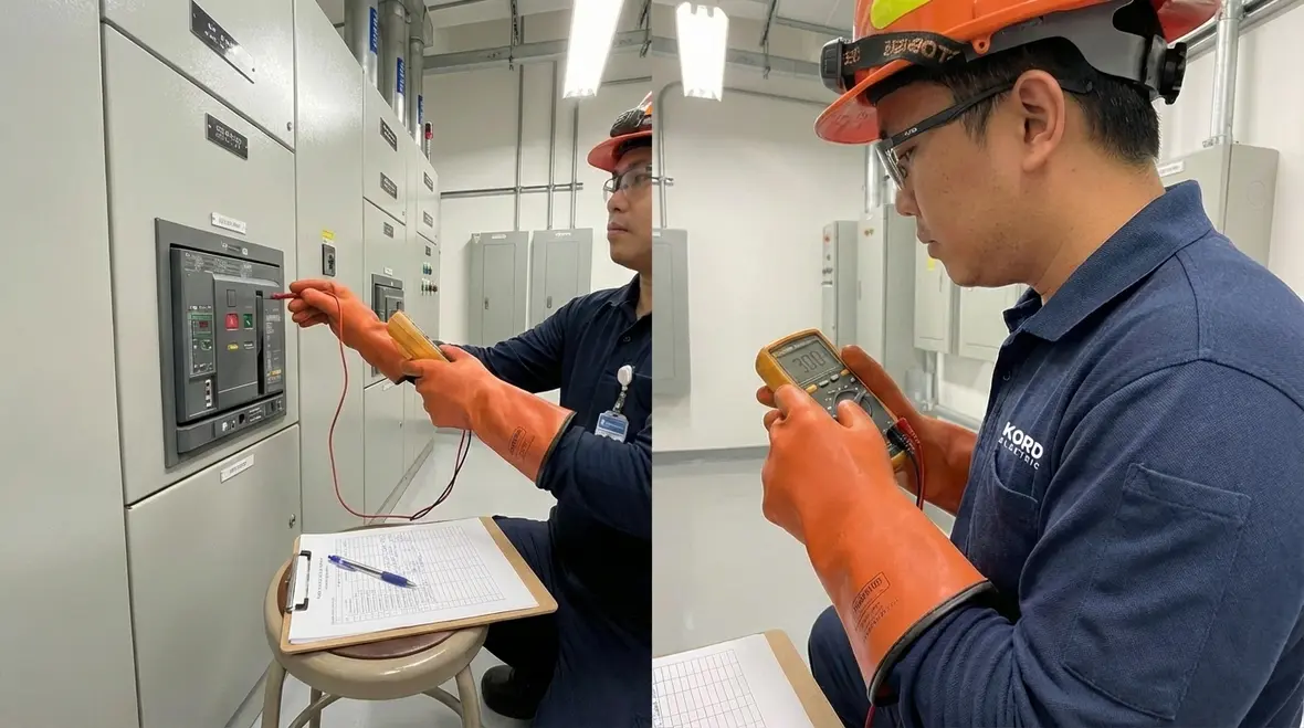Technician performing electrical upgrades in a medical office