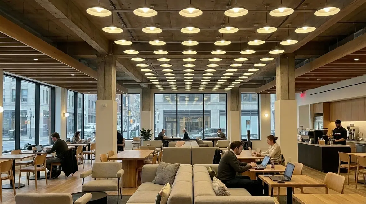 Ambient lighting layout in a commercial lounge