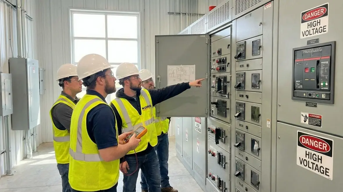 Technician conducting electrical safety training in a commercial facility