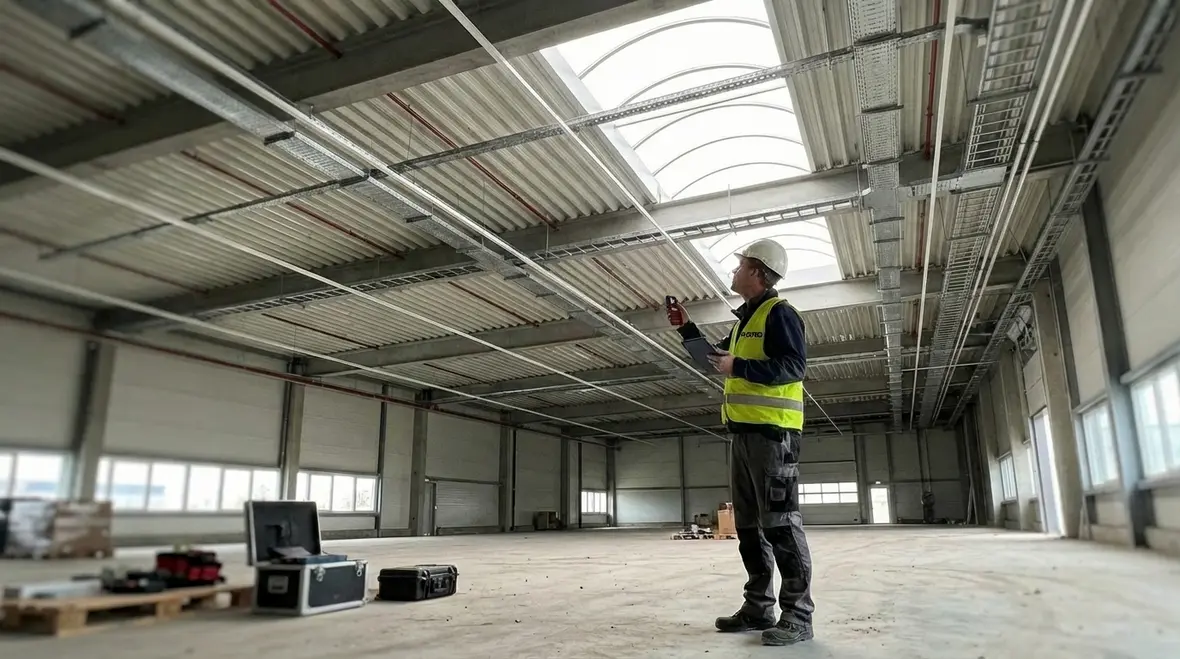 New construction wiring being installed in a large commercial facility