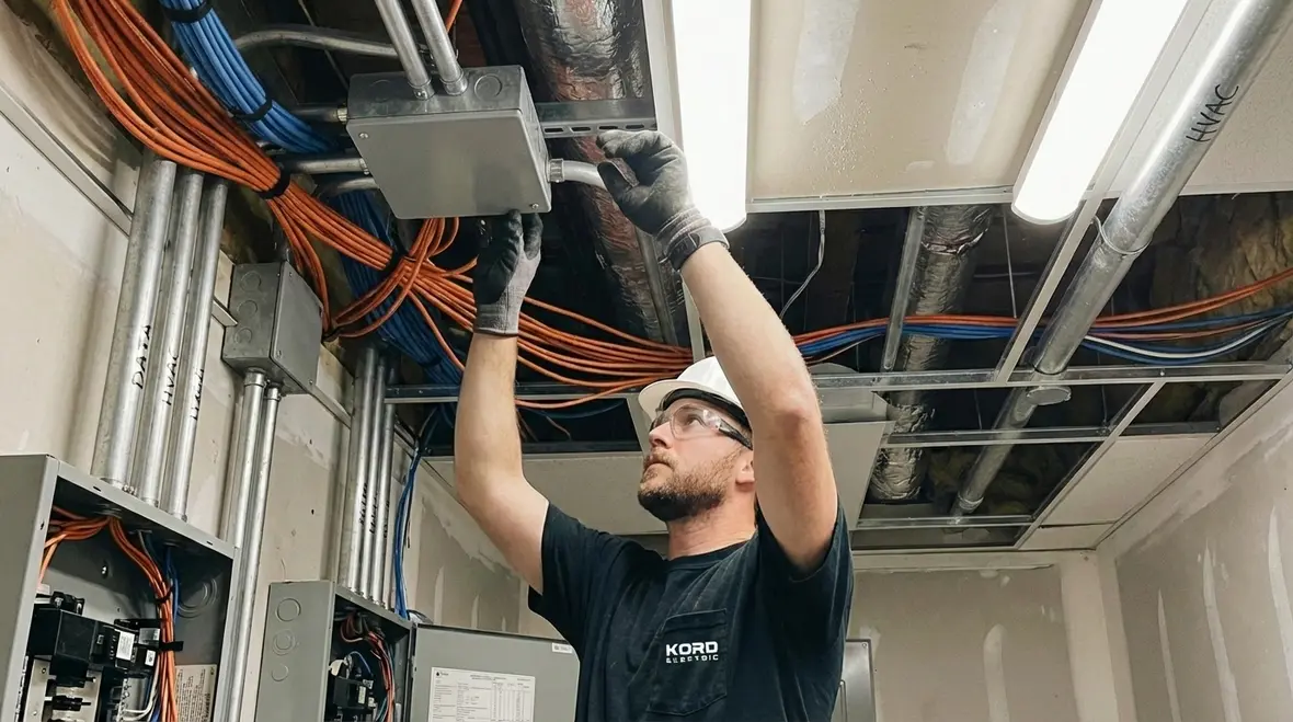 Hybrid work home office wiring inside a commercial building
