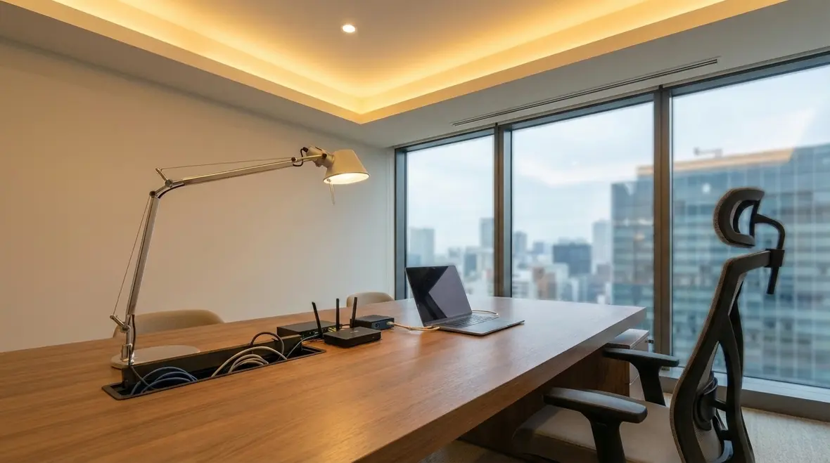 Productivity-focused commercial home office electrical setup