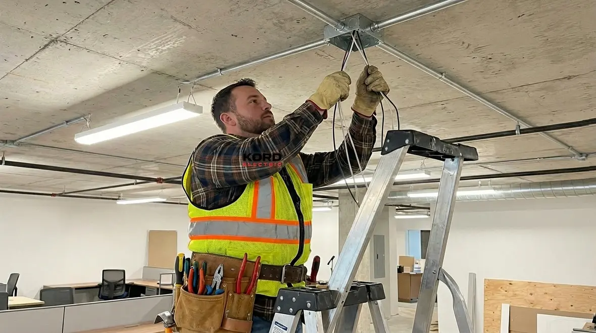 Commercial electrician reviewing Los Angeles electrical permit plans