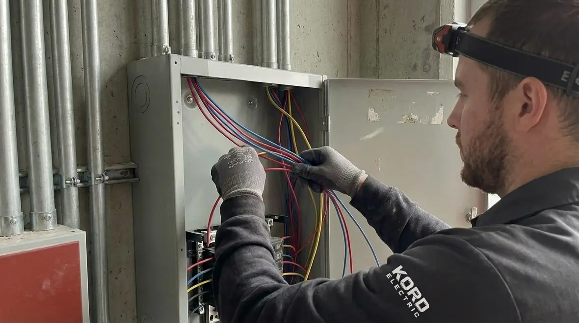 Electrical team maintaining safety around live power during renovation